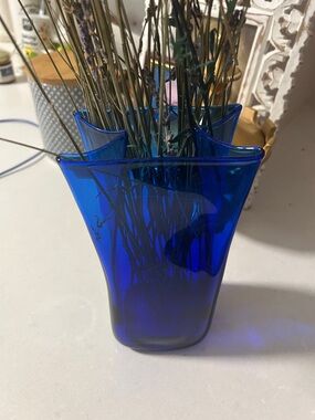 Cobalt Blue Glass Vase - Home Accents paper bag style vintage